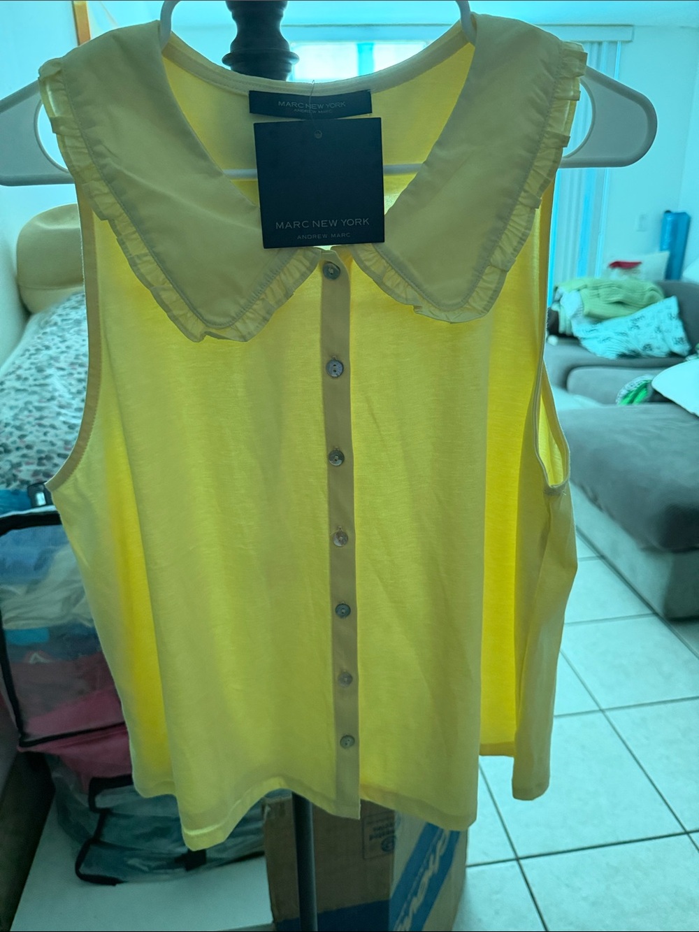 Marc New York Bright Yellow Sleeveless Blouse with Peter Pan Collar